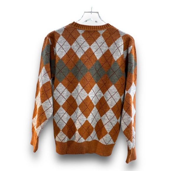 JANTZEN VINTAGE RUST ORANGE & GRAY CREWNECK GRANDPA SWEATER MEN MED - Picture 6 of 15